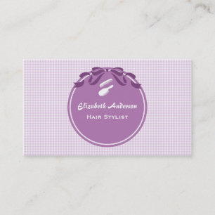 Hair Stylist Land Stil Lila Gingham och Bow Visitkort