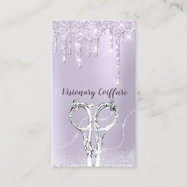 Hair Stylist Lavender Drip Glitter Coiffure Visitkort (Framsida)