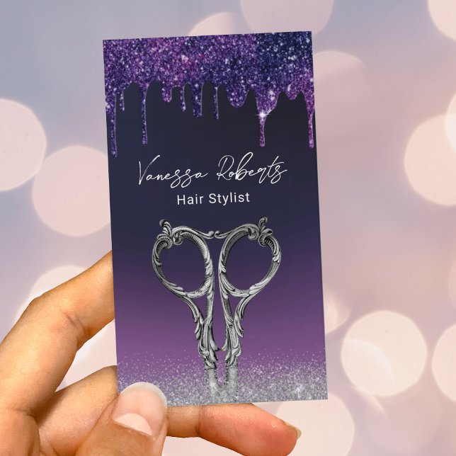 Hair Stylist Lila Drives Silver Glitter Salon Visitkort (Skapare uppladdad)