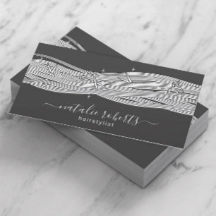 Hair Stylist Long Hair & Scissors Mörk Grått Salon Visitkort