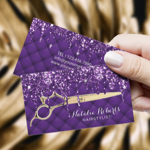 Hair Stylist Lux Lila Glitter Drips Beauty Salon Visitkort