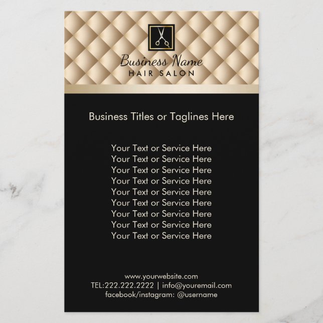Hair Stylist Luxury Black & Guld Hair Salon Flygblad (Framsidan)