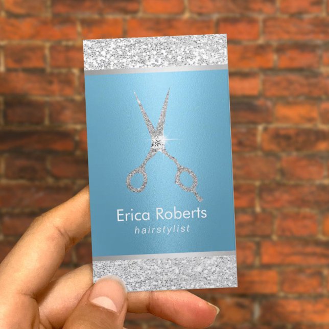 Hair Stylist Luxury Blue & Silver Sequins Salon Tidsbeställning Kort (Skapare uppladdad)