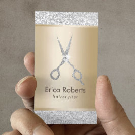 Hair Stylist Luxury Silver Glitter Möte Tidsbeställning Kort
