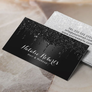 Hair Stylist Makeup Artist Black Glitter Drives Visitkort