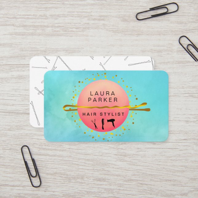 Hair Stylist Makeup Artist Salon Teal Blue Visitkort (Fram/Back In Situ)