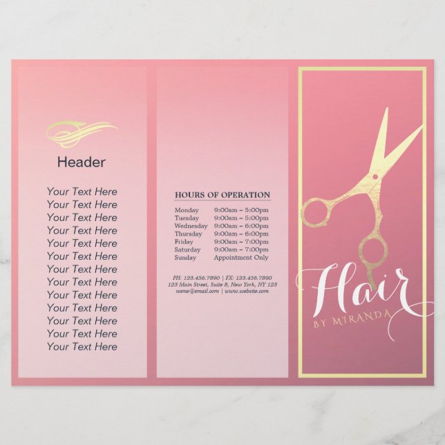 Hair stylist Makeup Salon Guld Sissors Tri-Fold (Framsida)