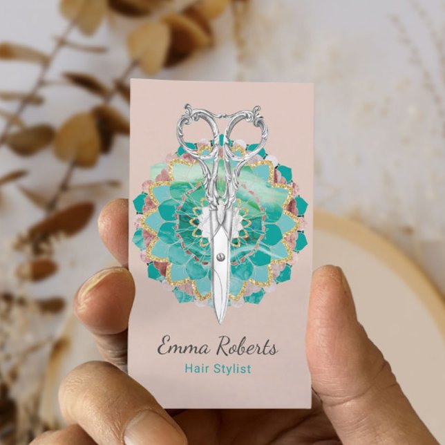 Hair Stylist Mandala Flower Scissor  Rosa Visitkort (Skapare uppladdad)