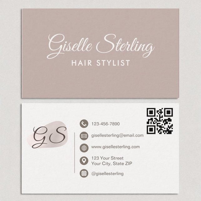 Hair Stylist  Mauve Modern Elegant QR-kod Visitkort (Skapare uppladdad)