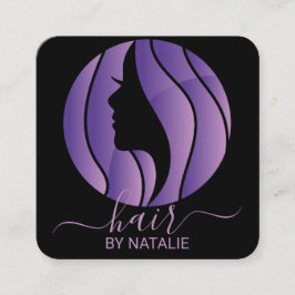 Hair Stylist med Logotyp Lila Ombre Salon Fyrkantigt Visitkort
