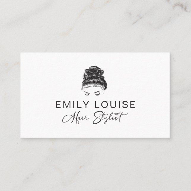 Hair Stylist Minimalist Black White Business Card Visitkort (Framsida)