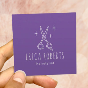 Hair Stylist Minimalist Scissor Lila Salon Fyrkantigt Visitkort