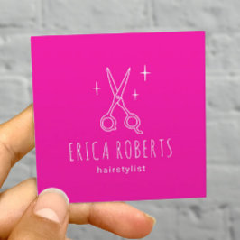 Hair Stylist Minimalist Scissor Salon Shock rosa Fyrkantigt Visitkort