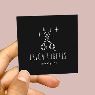 Hair Stylist Minimalist Scissor Teckning Salon Fyrkantigt Visitkort