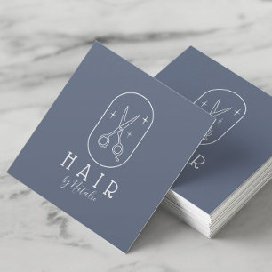 Hair Stylist Minimalist Sissor Logotyp Navy Salon Fyrkantigt Visitkort