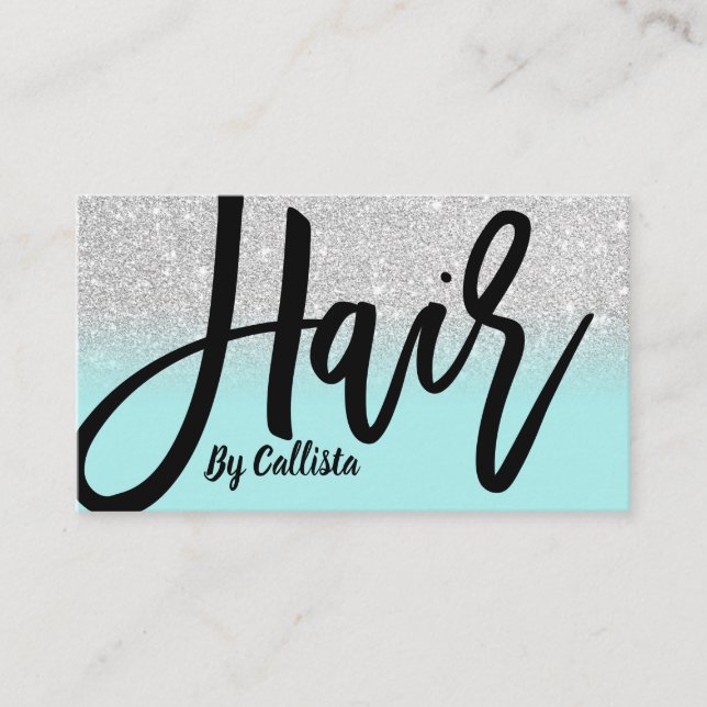 Hair Stylist Mint Silver Glitter Typography Visitkort (Framsida)