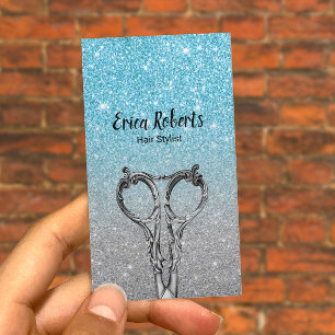 Hair Stylist Modern Aqua Teal & Silver Glitter Visitkort