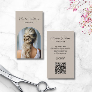 Hair Stylist Modern Arch Photo Beige Visitkort