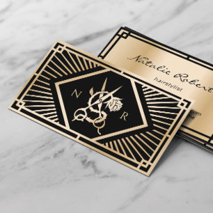 Hair Stylist Modern Art Deco Black & Guld Salon Visitkort