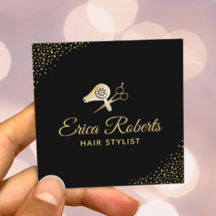 Hair Stylist Modern Black & Guld Beauty Salon Fyrkantigt Visitkort