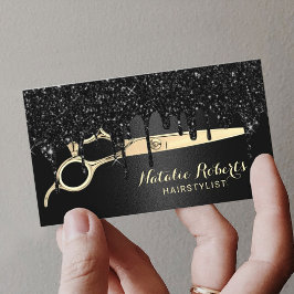Hair Stylist Modern Black & Guld Beauty Salon Visitkort