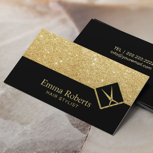 Hair Stylist Modern Black & Guld Glitter Salon Visitkort