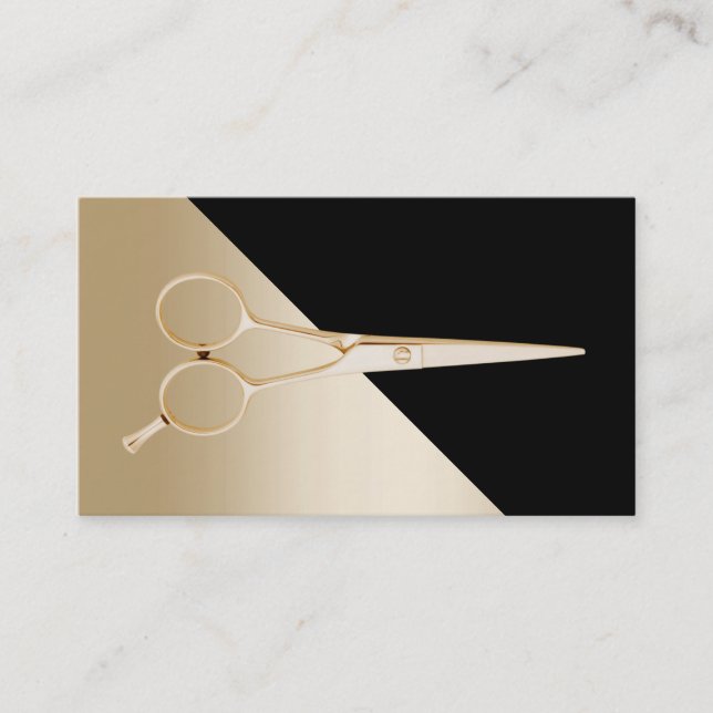 Hair Stylist Modern Black & Guld Scissor Visitkort (Framsida)