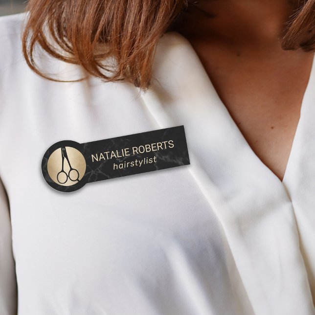 Hair Stylist Modern Black Marble Beauty Salon Namnbricka (Skapare uppladdad)