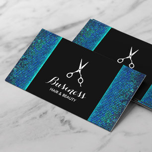 Hair Stylist Modern Blue Teal Sequins Salon Visitkort