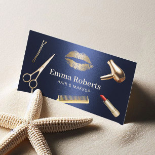 Hair Stylist Modern Guld & Navy Blue Beauty Salon Visitkort