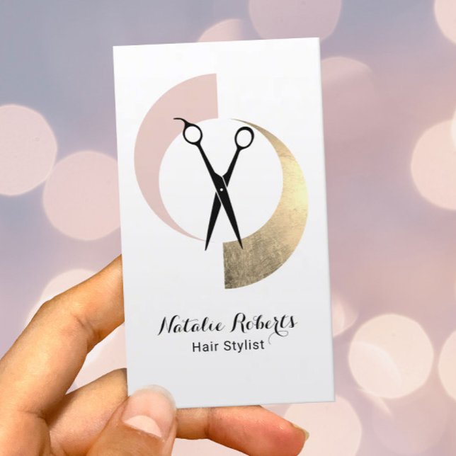 Hair Stylist Modern Guld  Rosa Scissor Salon Visitkort (Skapare uppladdad)