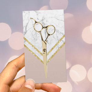 Hair Stylist Modern Guld Scissor Marble Rosa Visitkort