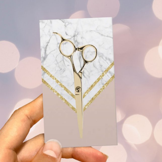 Hair Stylist Modern Guld Scissor Marble  Rosa Visitkort (Skapare uppladdad)