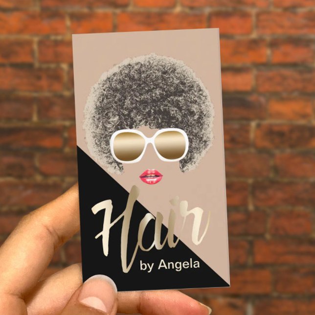 Hair Stylist Modern Guld-skript Afro Hair Visitkort (Skapare uppladdad)