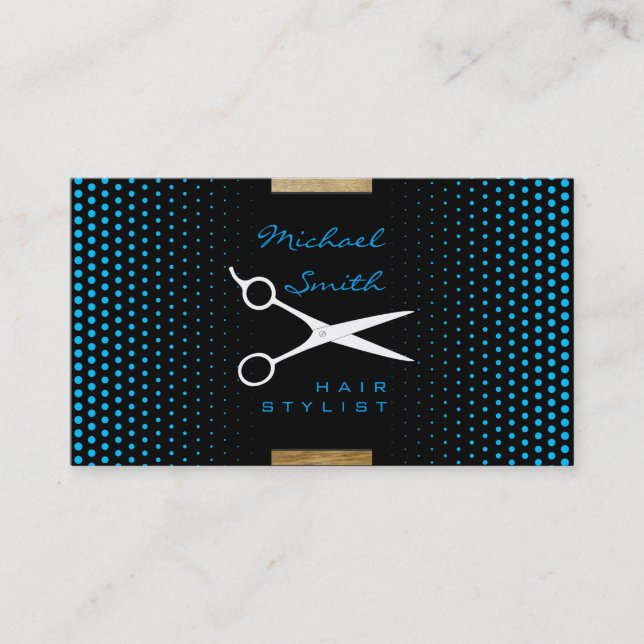 Hair Stylist Modern Himlar Blue Polka Dot Visitkort (Framsida)