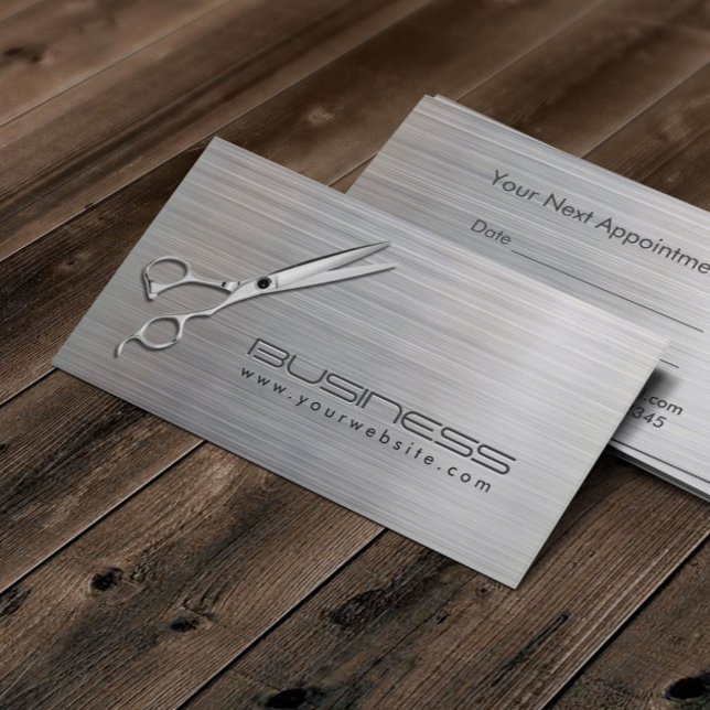 Hair Stylist Modern Metall Salon Möte Tidsbeställning Kort (Skapare uppladdad)