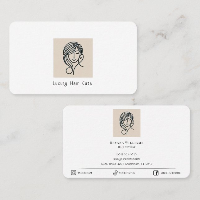 Hair Stylist Modern Minimal Beige White Minimalist Visitkort (Fram/baksida)