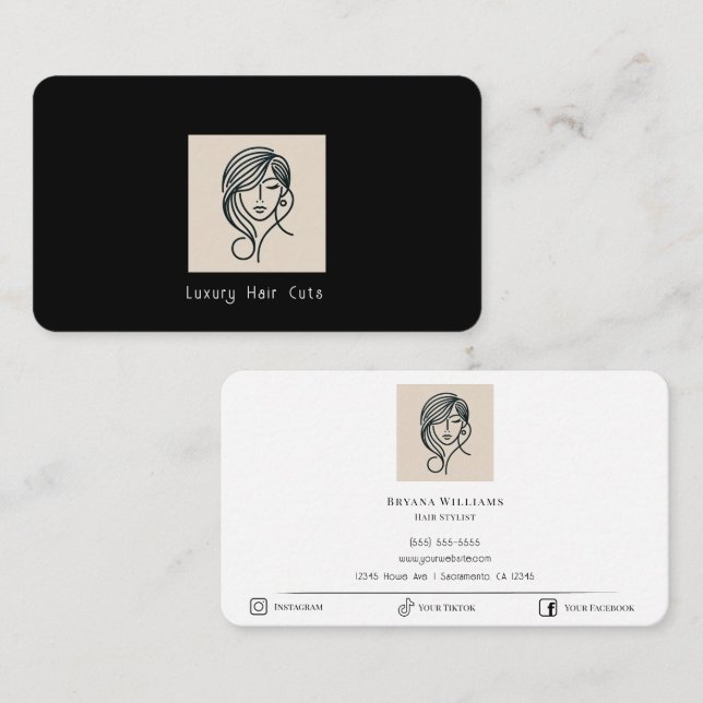 Hair Stylist Modern Minimal Beige White Minimalist Visitkort (Fram/baksida)