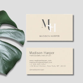 Hair stylist modern monogram initialer beige visitkort