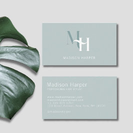 Hair stylist modern monogram initialer blue visitkort