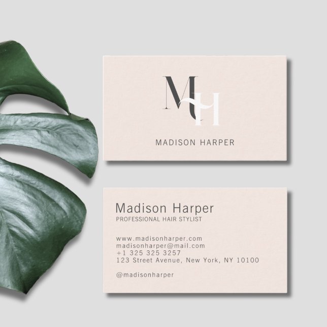 Hair stylist modern monogram initialer  rosa visitkort (Skapare uppladdad)