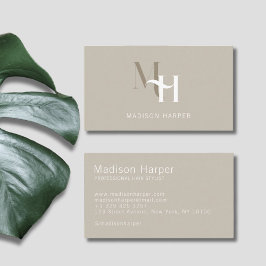 Hair stylist modern monogram initialer taupe visitkort