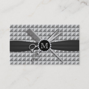 Hair Stylist-Modern Monogram Scissor & Comb Metall Visitkort