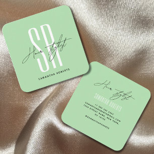Hair stylist modern myntmonogram initialer fyrkantigt visitkort