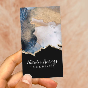 Hair Stylist Modern Navy & Guld Watercolor Salon Visitkort