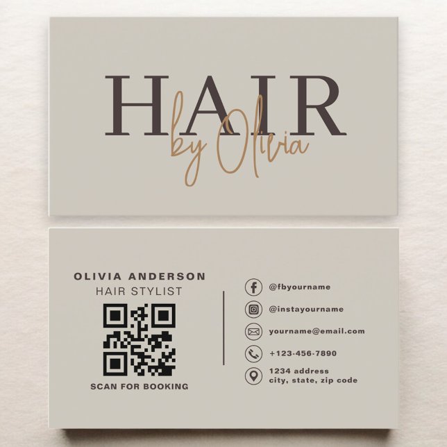 Hair Stylist Modern Neutral QR Code  Visitkort (Skapare uppladdad)
