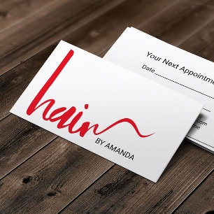Hair Stylist Modern Red Script Möte Tidsbeställning Kort