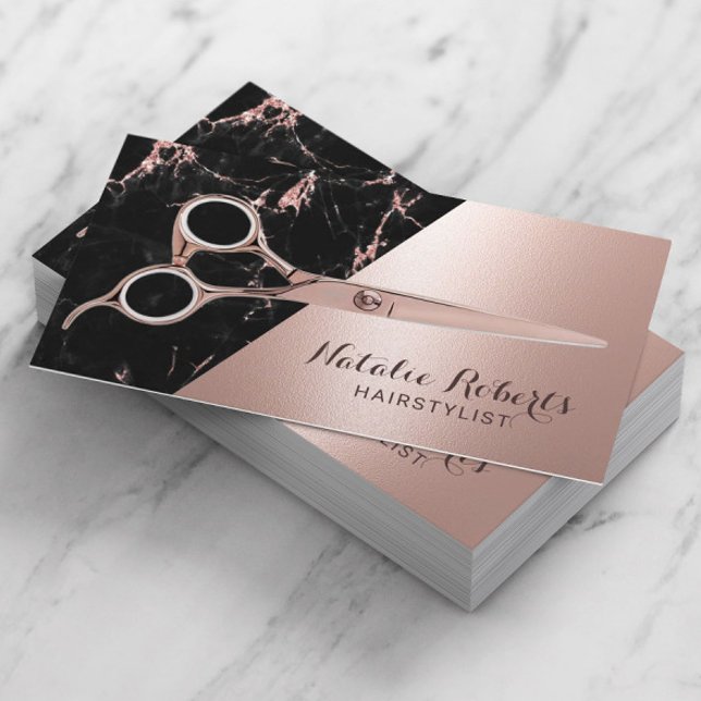 Hair Stylist Modern Ro Guld Marble Beauty Salon Visitkort (Skapare uppladdad)