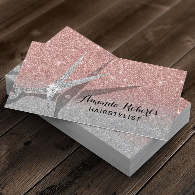 Hair Stylist Modern Ro Guld Silver Glitter Salon Visitkort (Skapare uppladdad)