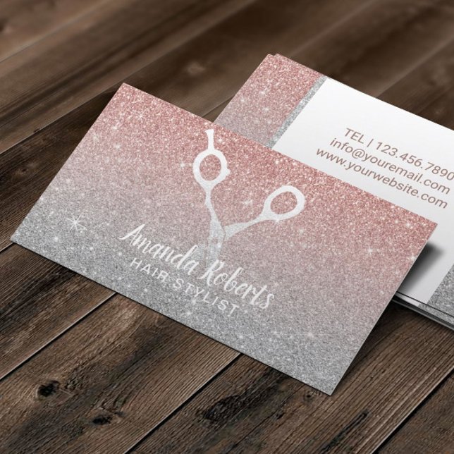 Hair Stylist Modern Ro Guld & Silver Glitter Visitkort (Skapare uppladdad)